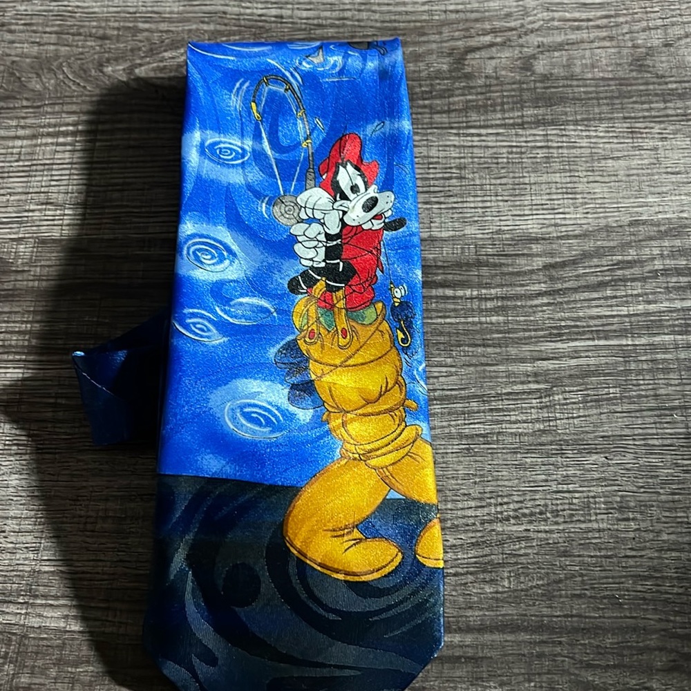 Mickey fishing with goofy polyester tie